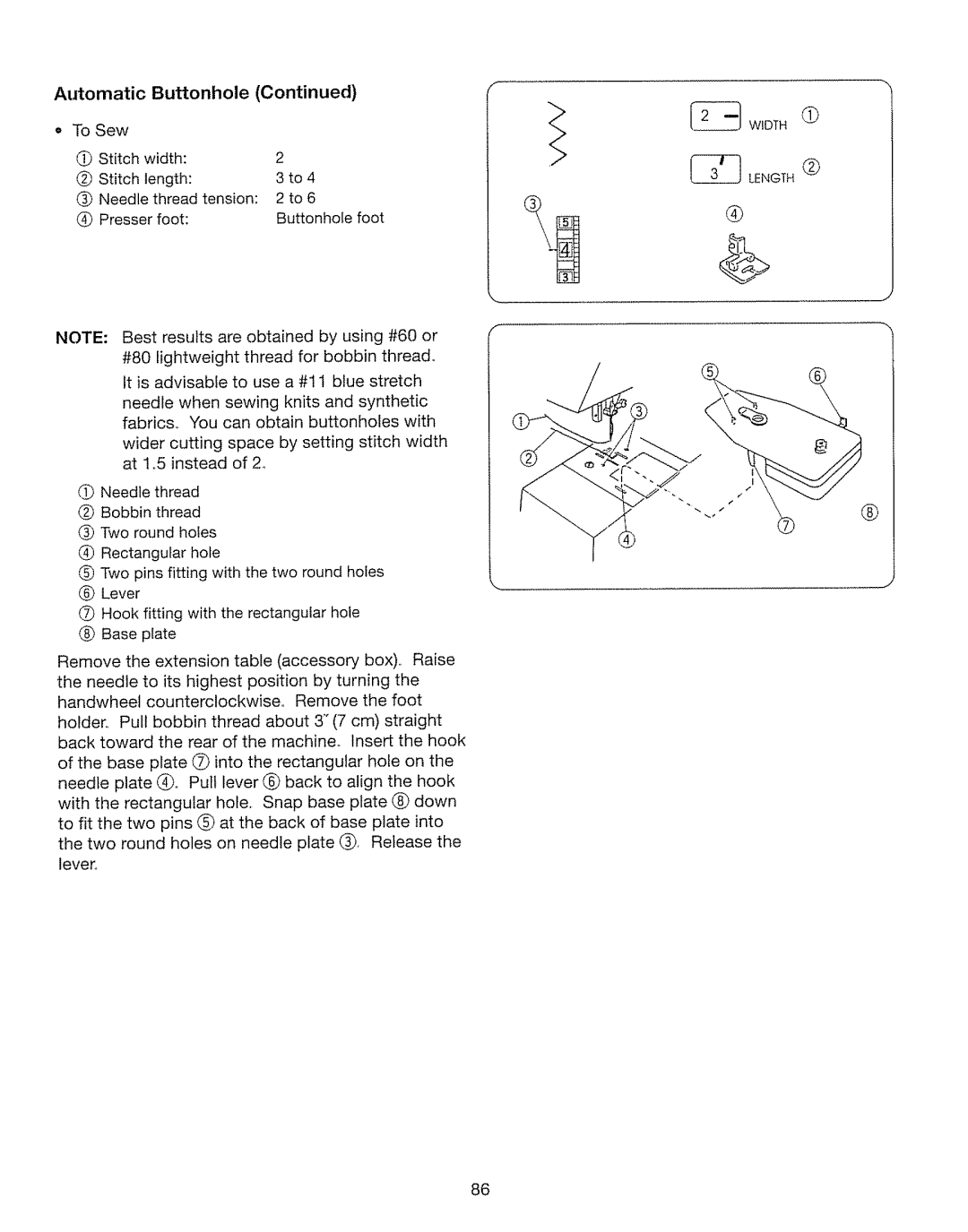 Kenmore 385. 17630 owner manual Automatic Buttonhole 