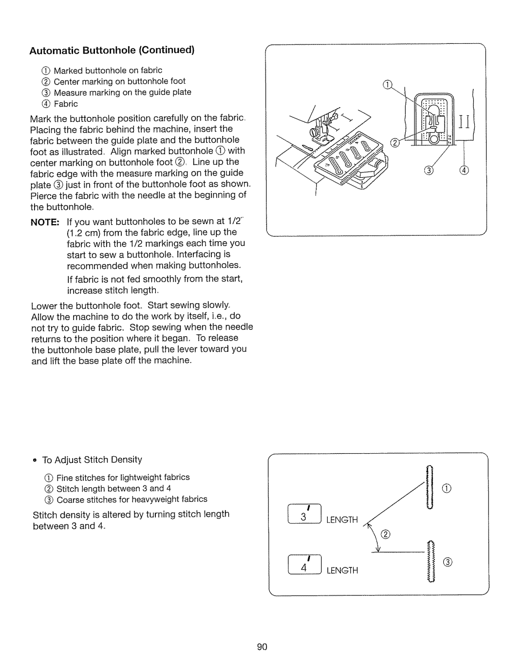 Kenmore 385. 17630 owner manual Automatic Buttonhole, Between 3 