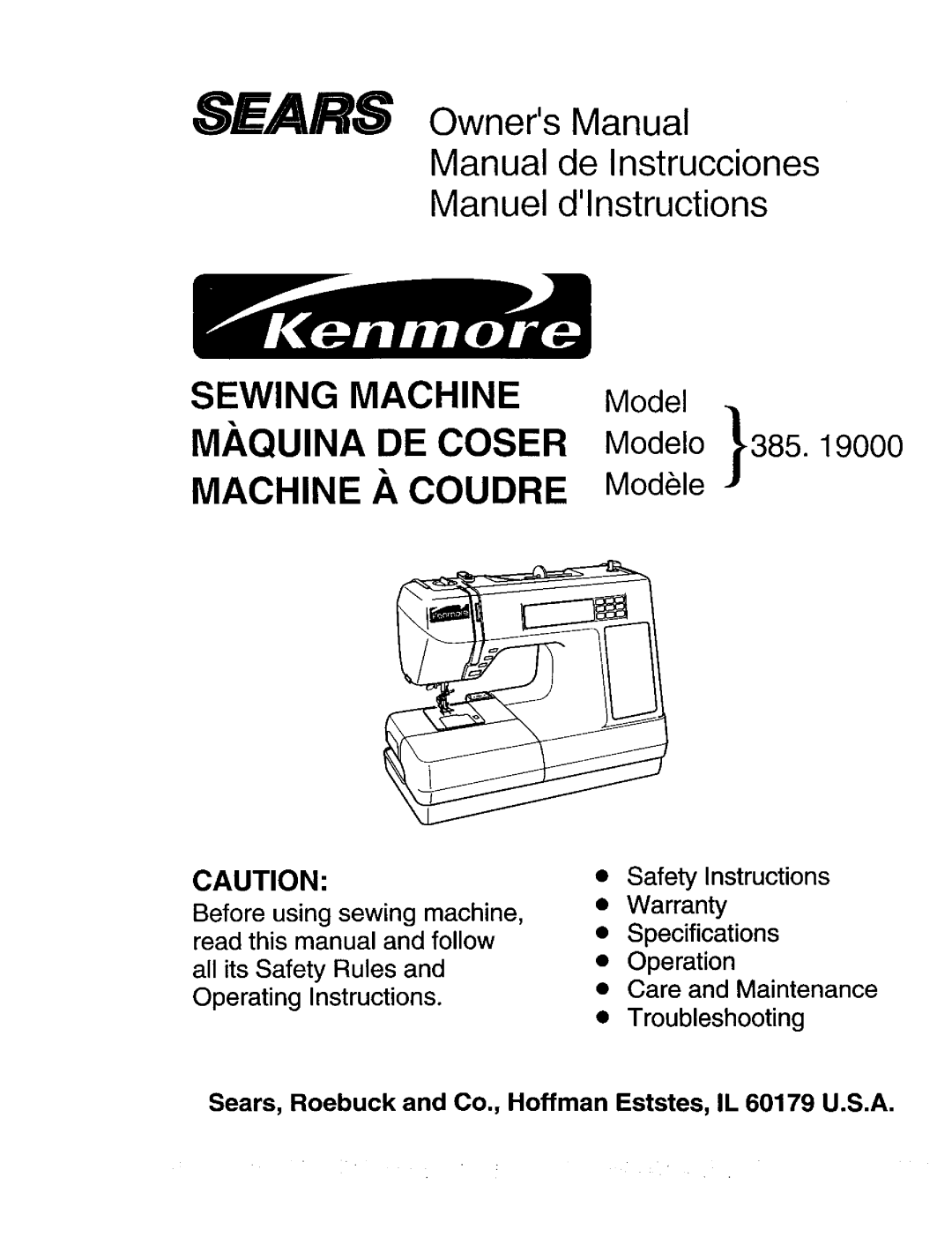 Kenmore 385. 19000 owner manual Sears ownersManual 