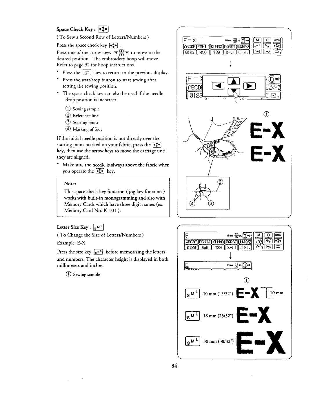 Kenmore 385. 19000 owner manual Ass, Space Check Key To Sew a Second Row of Letters/Numbers 