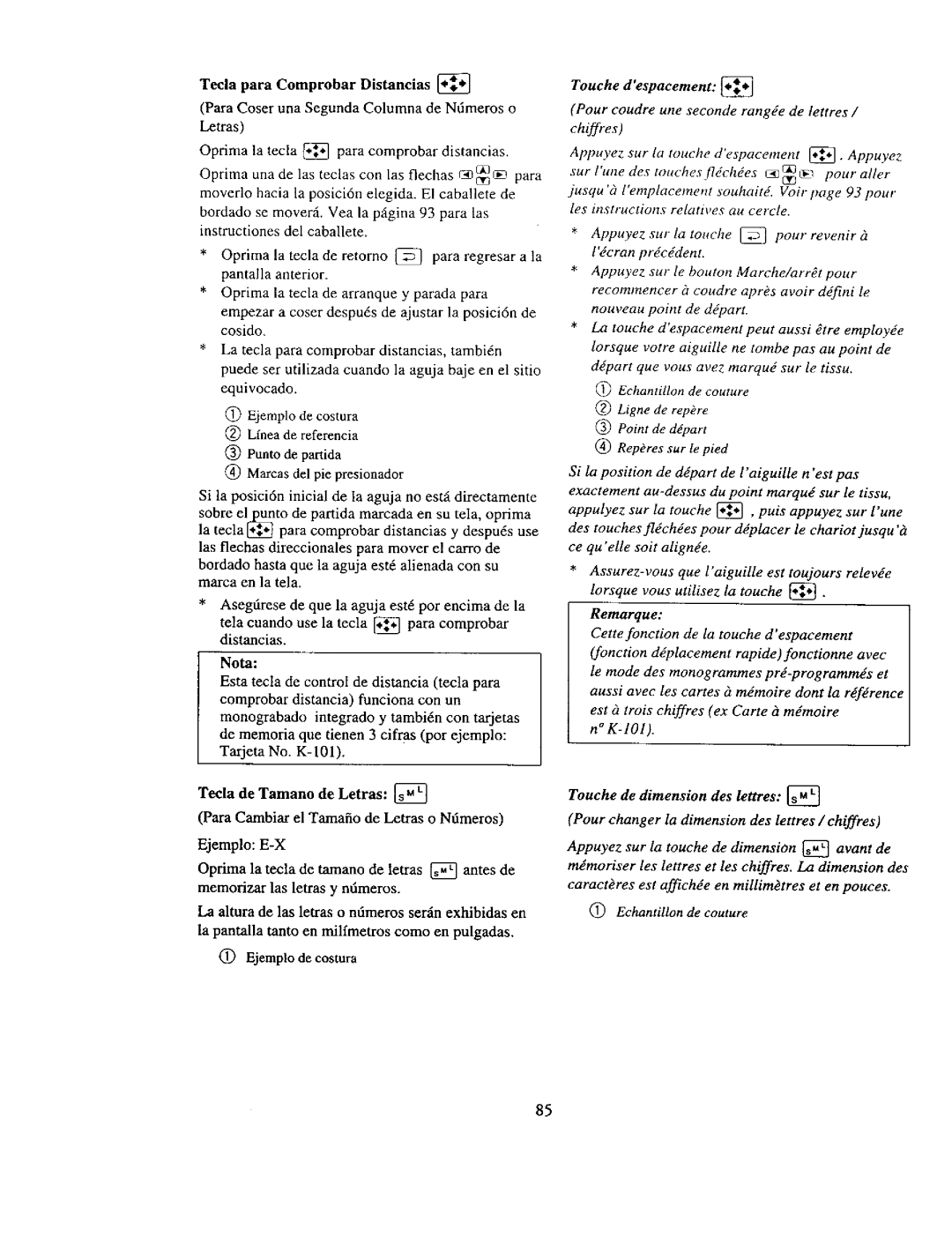 Kenmore 385. 19000 owner manual Touche despacement, Remarque 