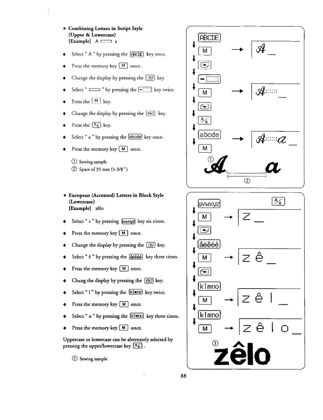 Kenmore 385. 19000 owner manual Select a by pressing, Lowercase Example zlo, Key once 