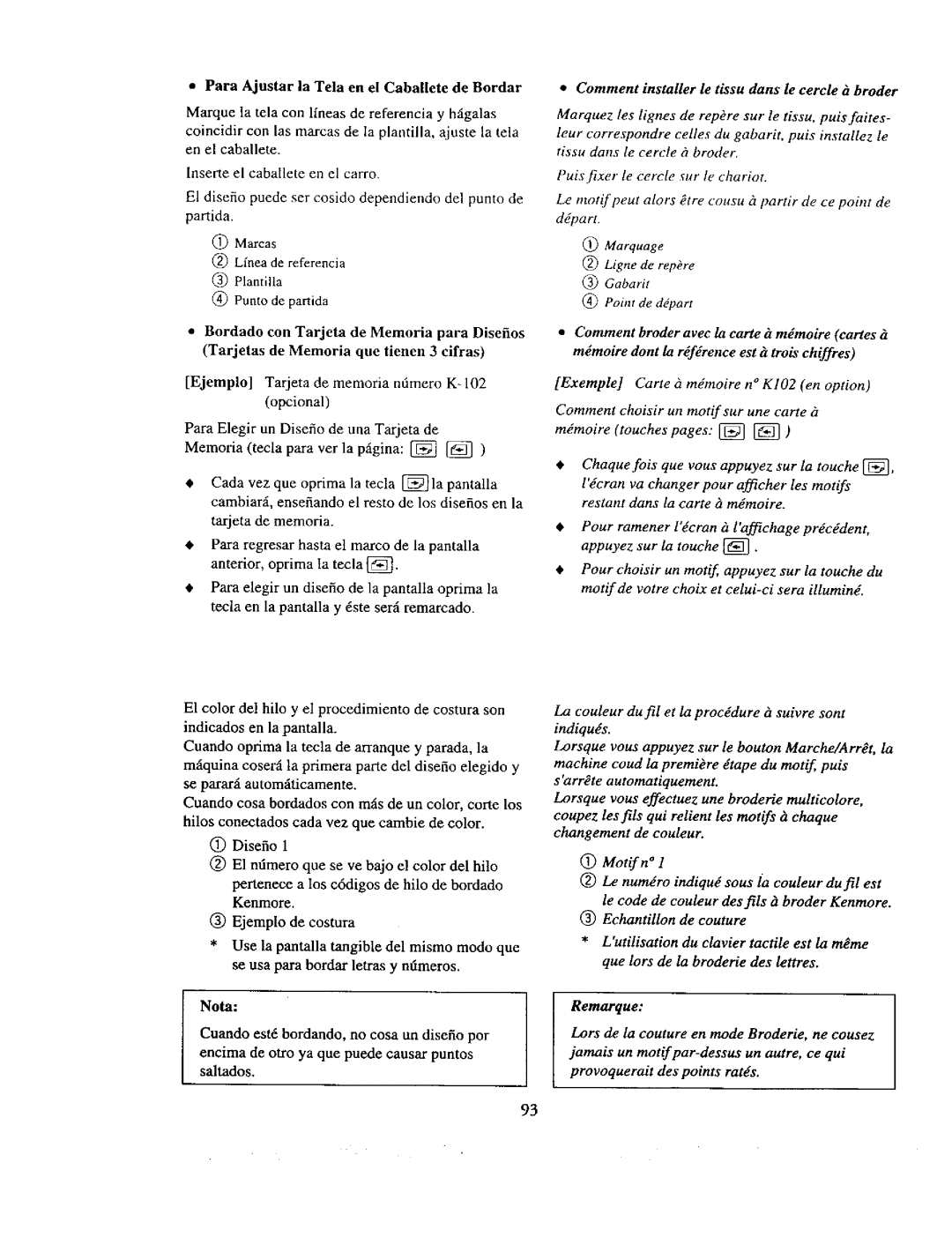 Kenmore 385. 19000 owner manual Ejemplo Tarjeta de memoria ntimero K- 102 opcional, Ora saltados 