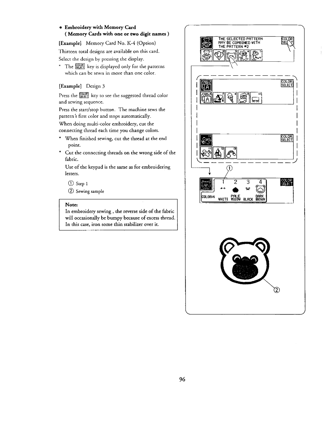 Kenmore 385. 19000 owner manual Embroidery with MemoryCard, Memory Cards with one or two digit names, Example Design 