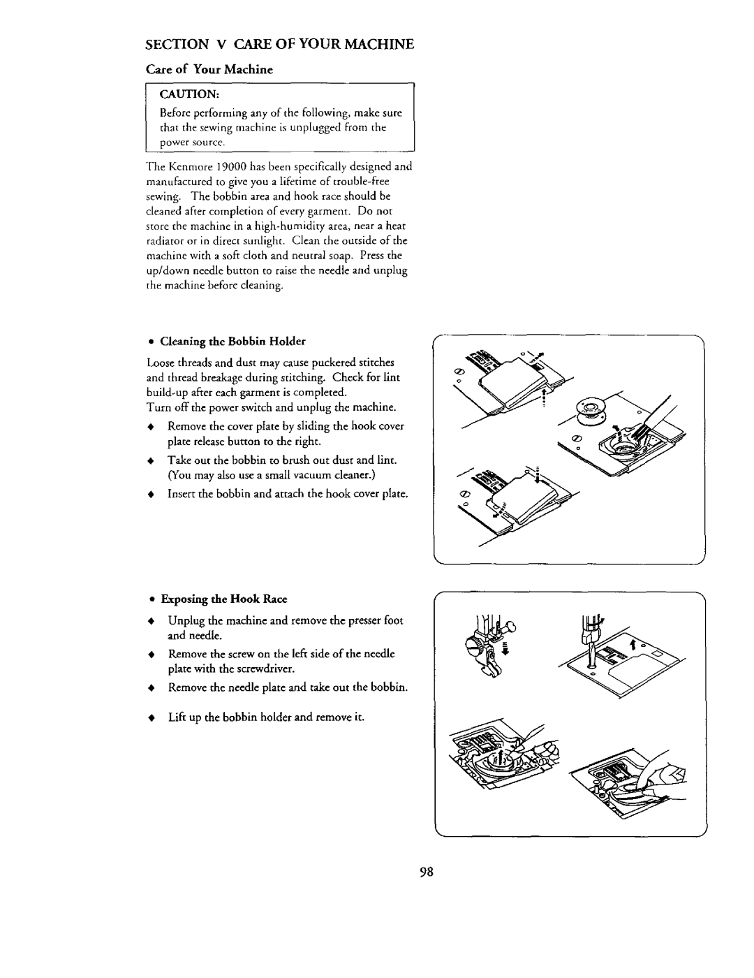 Kenmore 385. 19000 owner manual Exposing the Hook Race 