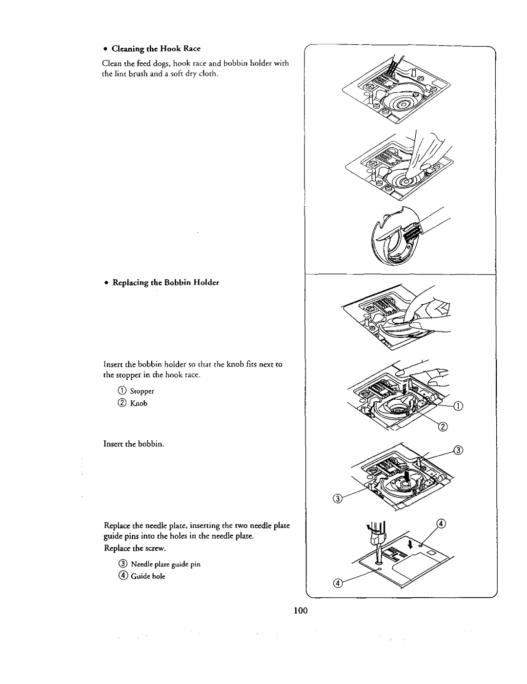 Kenmore 385. 19000 owner manual Replacing the Bobbin Holder, Replace the screw, Guide hole 