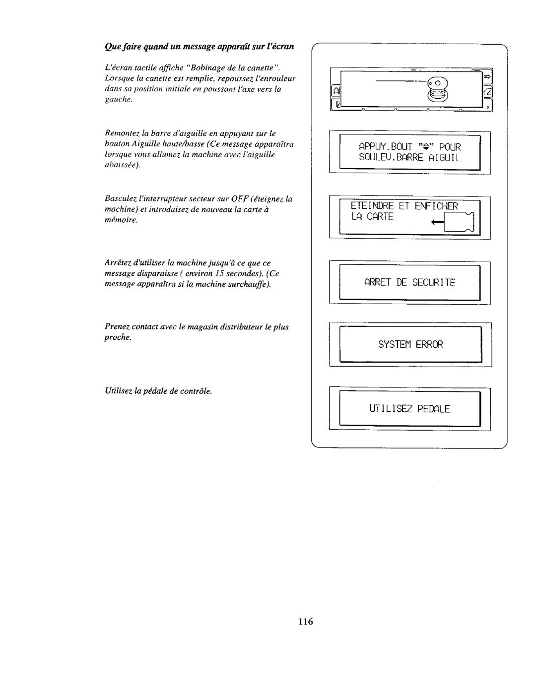 Kenmore 385. 19000 owner manual Que faire quand un message apparat sur ldcran, 116 