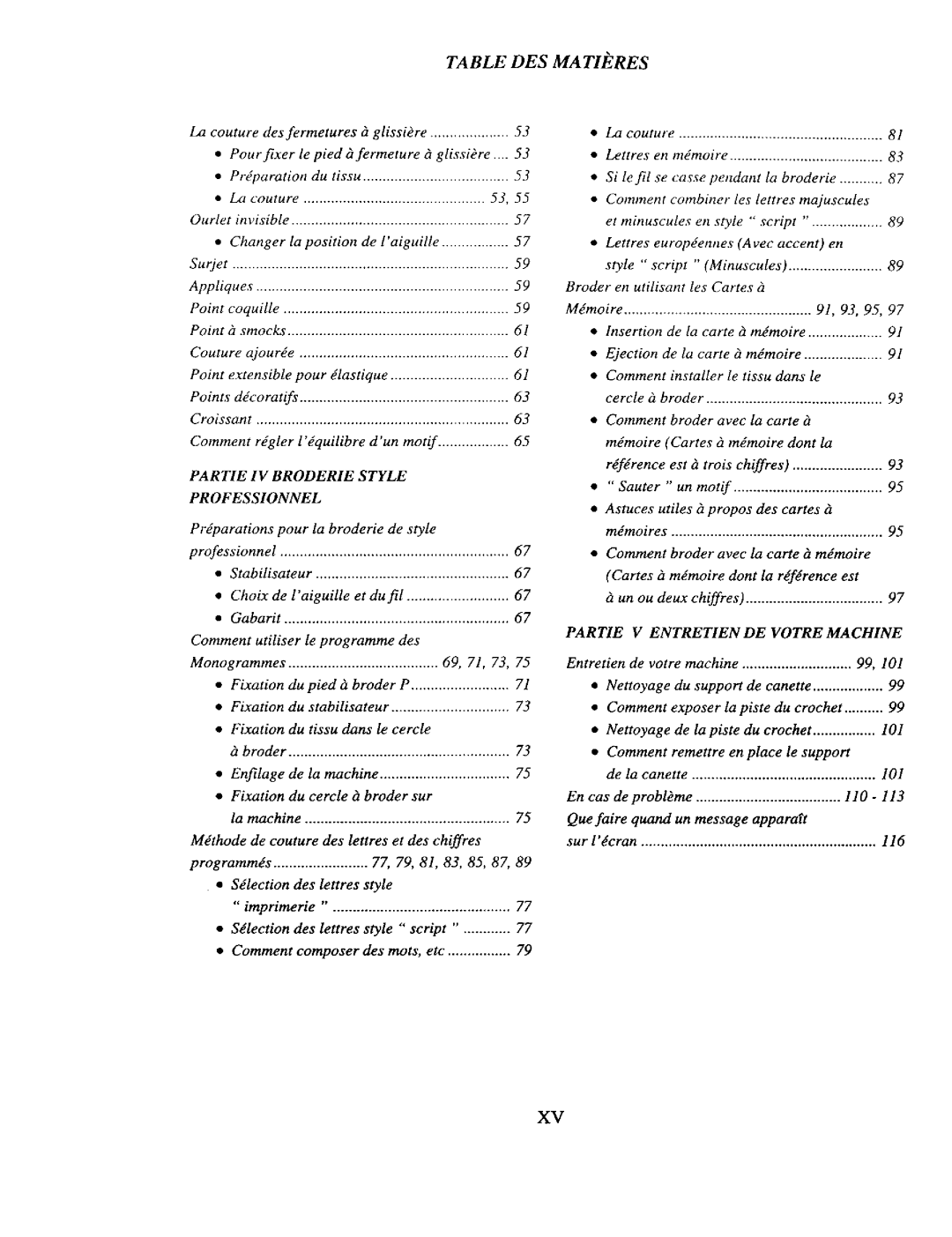 Kenmore 385. 19000 owner manual Table DES Matieres 