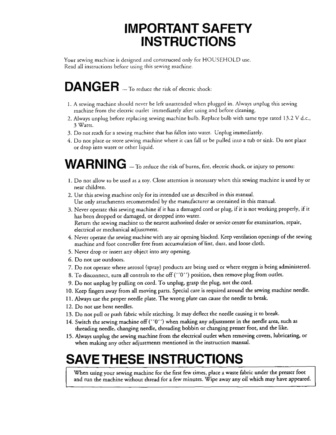 Kenmore 385. 19000 owner manual Important Safety Instructions 