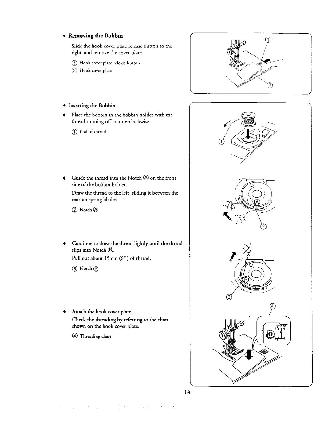 Kenmore 385. 19000 owner manual Removing the Bobbin, Threading chart 