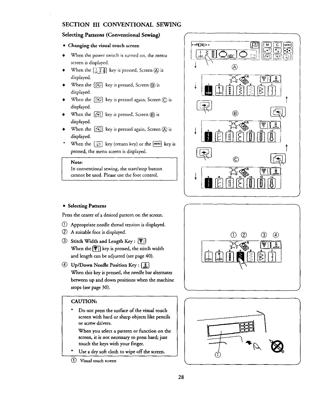 Kenmore 385. 19000 owner manual Selecting Patterns Conventional Sewing, INote 