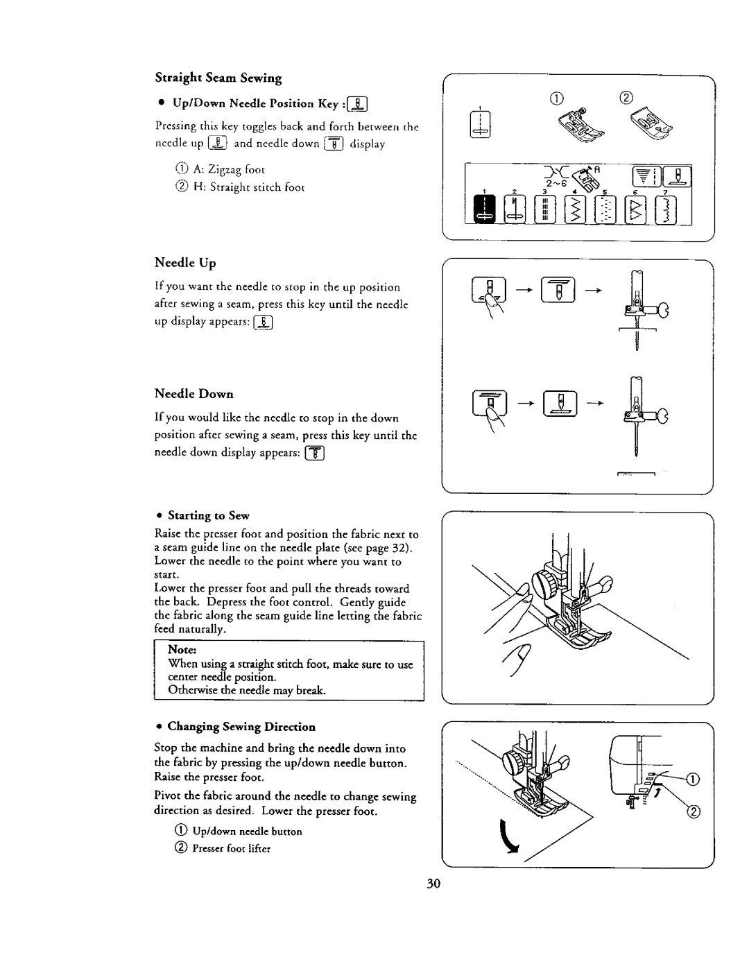 Kenmore 385. 19000 owner manual StraightSeamSewing, Up/Down Needle Position Key 