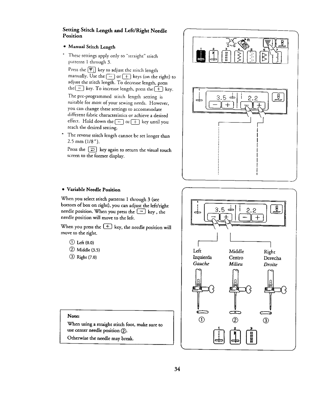 Kenmore 385. 19000 owner manual Variable Needle Position, GaucheMilieuDroite 