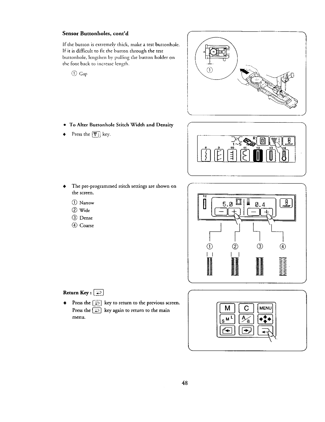 Kenmore 385. 19000 owner manual Val Z EE3 S, SensorButtonholes, contd 