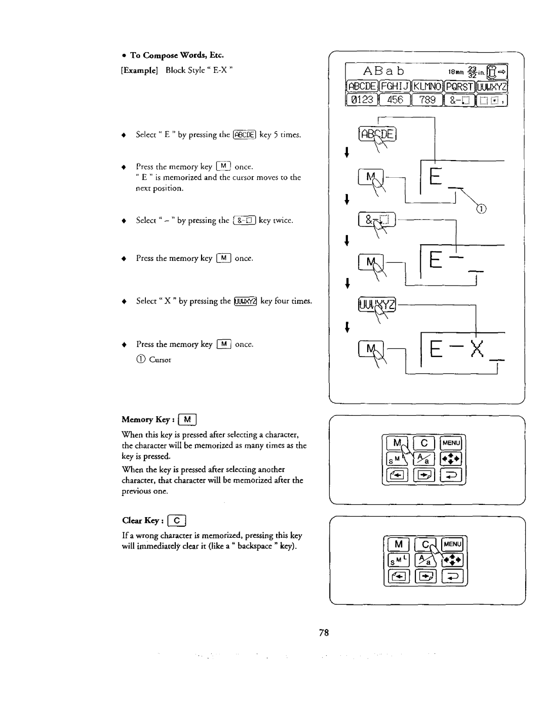 Kenmore 385. 19000 owner manual NBCDEFGH! dl, To Compose Words, Etc Example Block Style E-X 