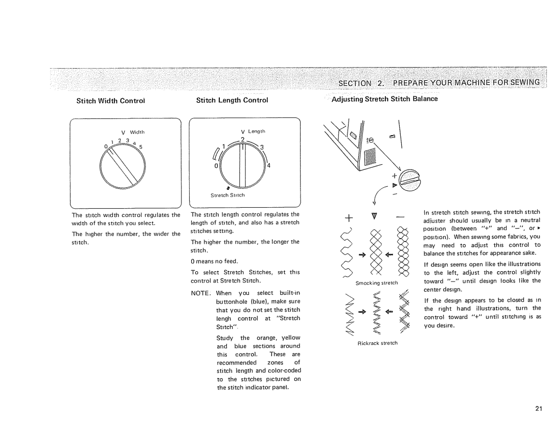 Kenmore 385 owner manual Stitch Width Control, Stitch Length Control Adjusting Stretch Stitch Balance 