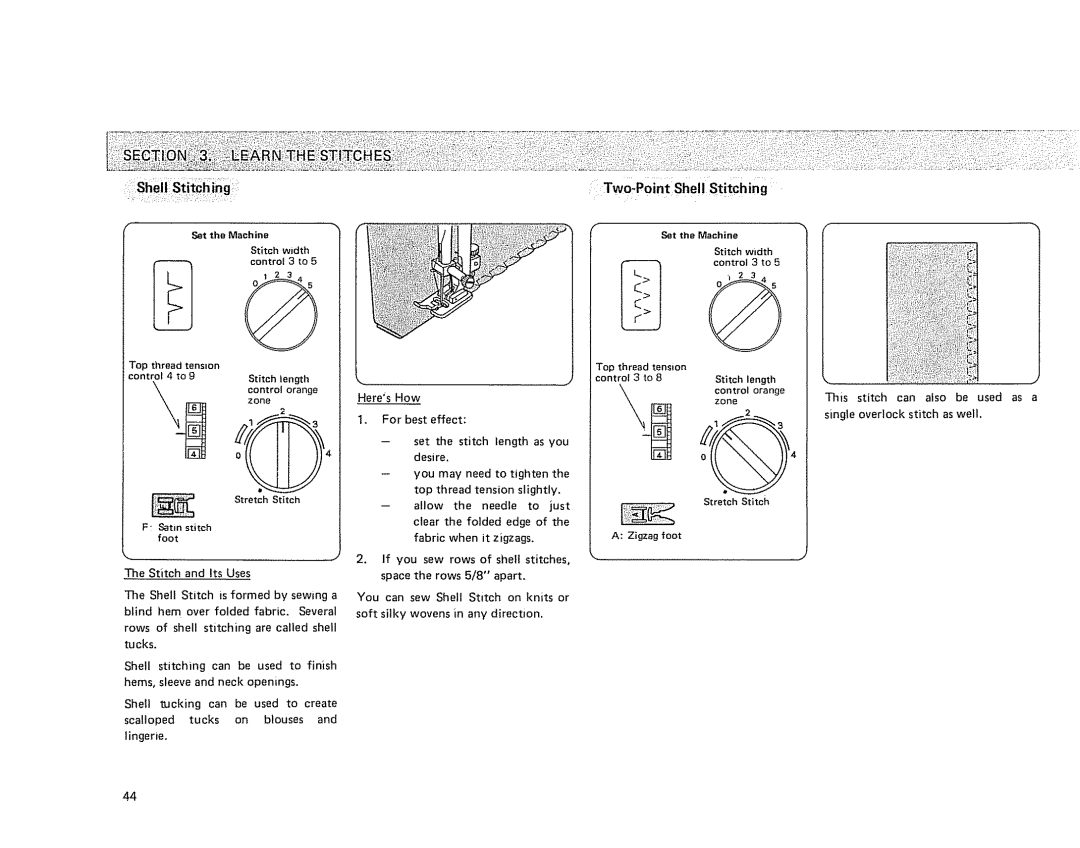 Kenmore 385 owner manual IiiTwO-Point Shell Stitching, Lingerie 