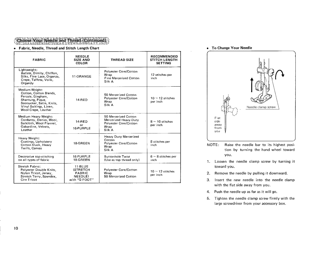 Kenmore 385.115518, 385.101118 owner manual To Change Your Needle, Fabric 