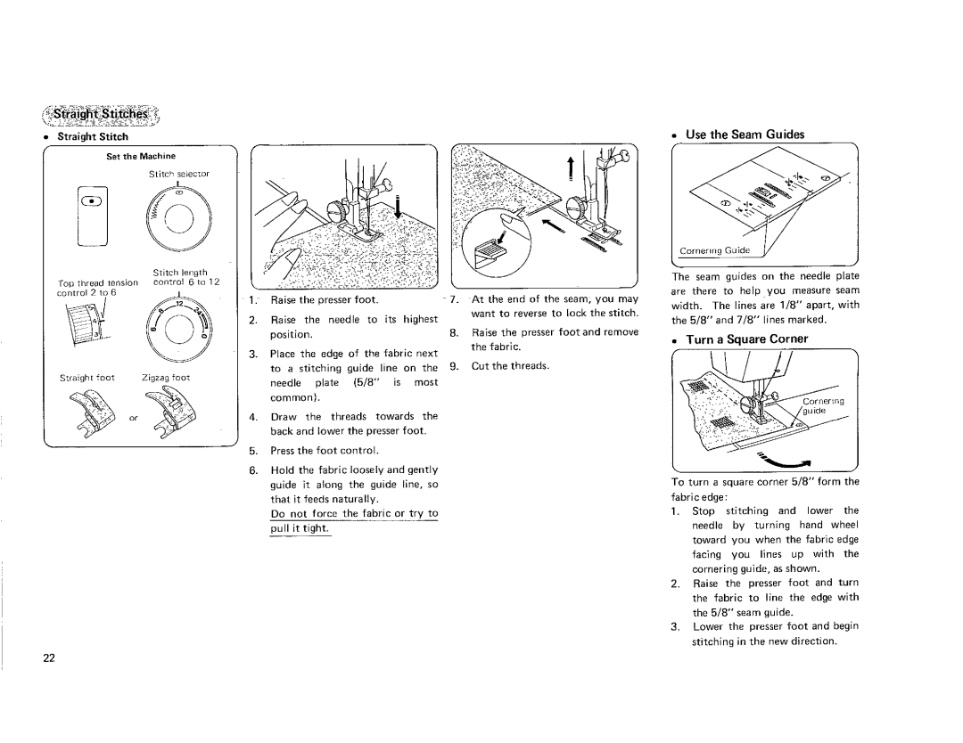 Kenmore 385.115518, 385.101118 owner manual Use the Seam Guides, Straight Stitch Set the Machine 