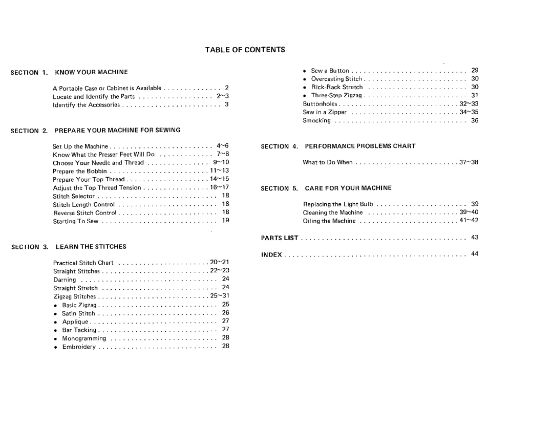 Kenmore 385.101118, 385.115518 owner manual Table of Contents 