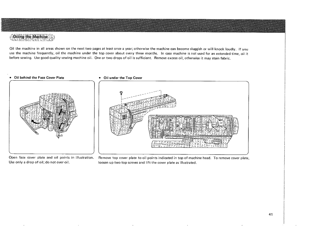 Kenmore 385.101118, 385.115518 owner manual Oil under the Top Cover, Oil behind the Face Cover Plate 