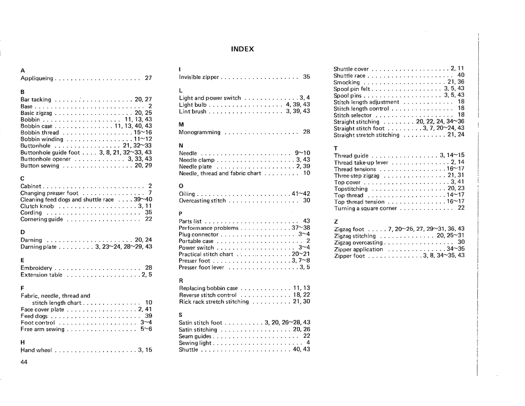 Kenmore 385.115518, 385.101118 owner manual Index 