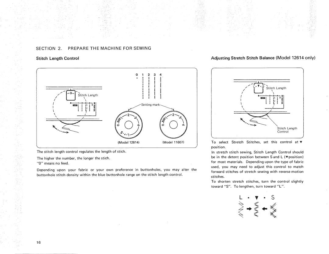 Kenmore 385.11607, 385.12614 owner manual Stitch Length Control, Adjusting Stretch Stitch Balance Model 12614 only 