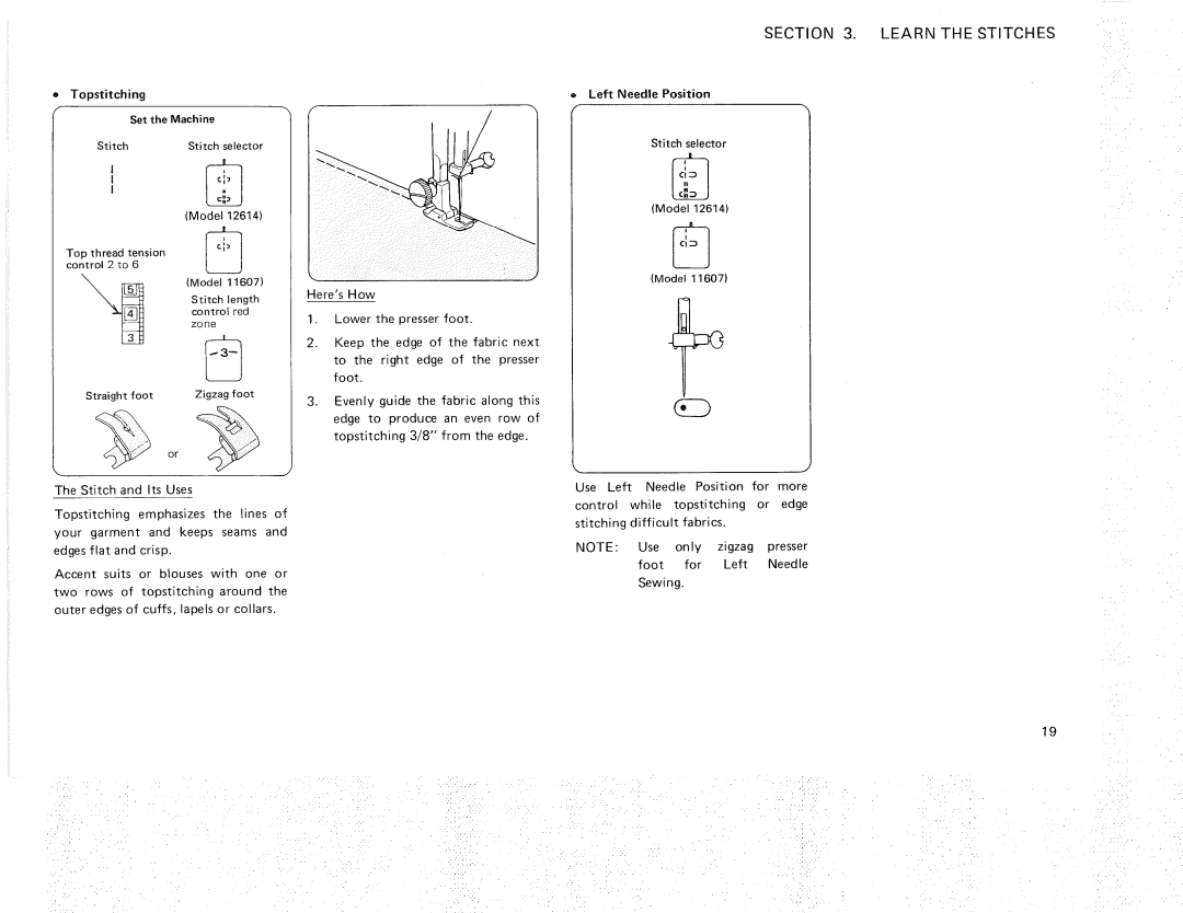 Kenmore 385.12614, 385.11607 owner manual Topstitching 