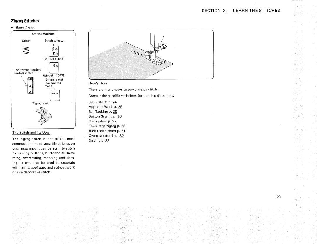 Kenmore 385.12614, 385.11607 owner manual Zigzag Stitches, Basic Zigzag, Model 