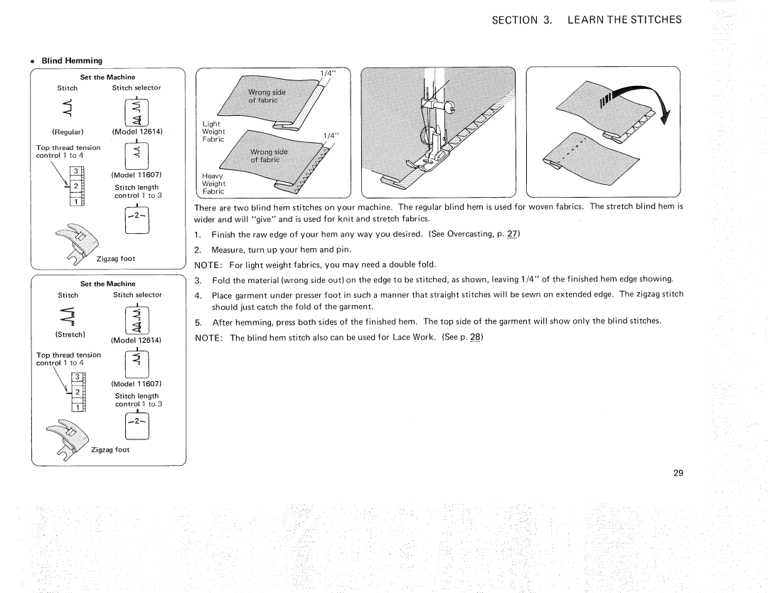 Kenmore 385.12614, 385.11607 owner manual Blind Hemming 