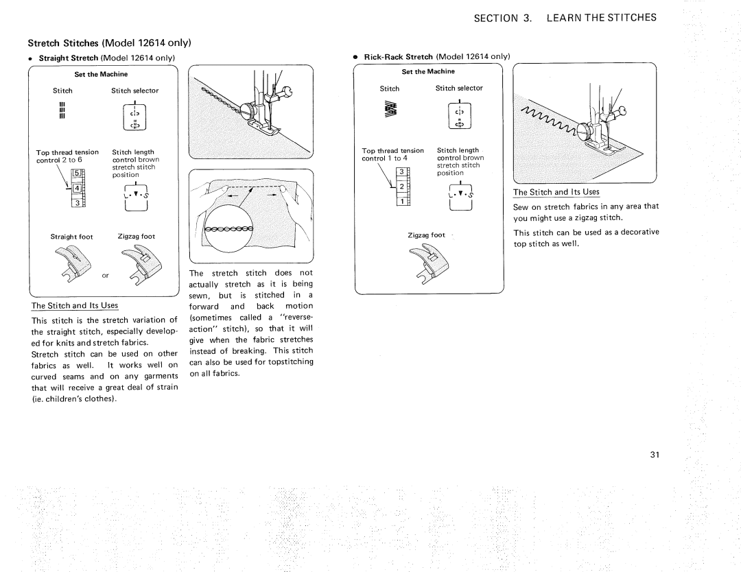 Kenmore 385.12614, 385.11607 owner manual Stretch Stitches Model 12614 only, Rick-Rack Stretch Model 12614 only 