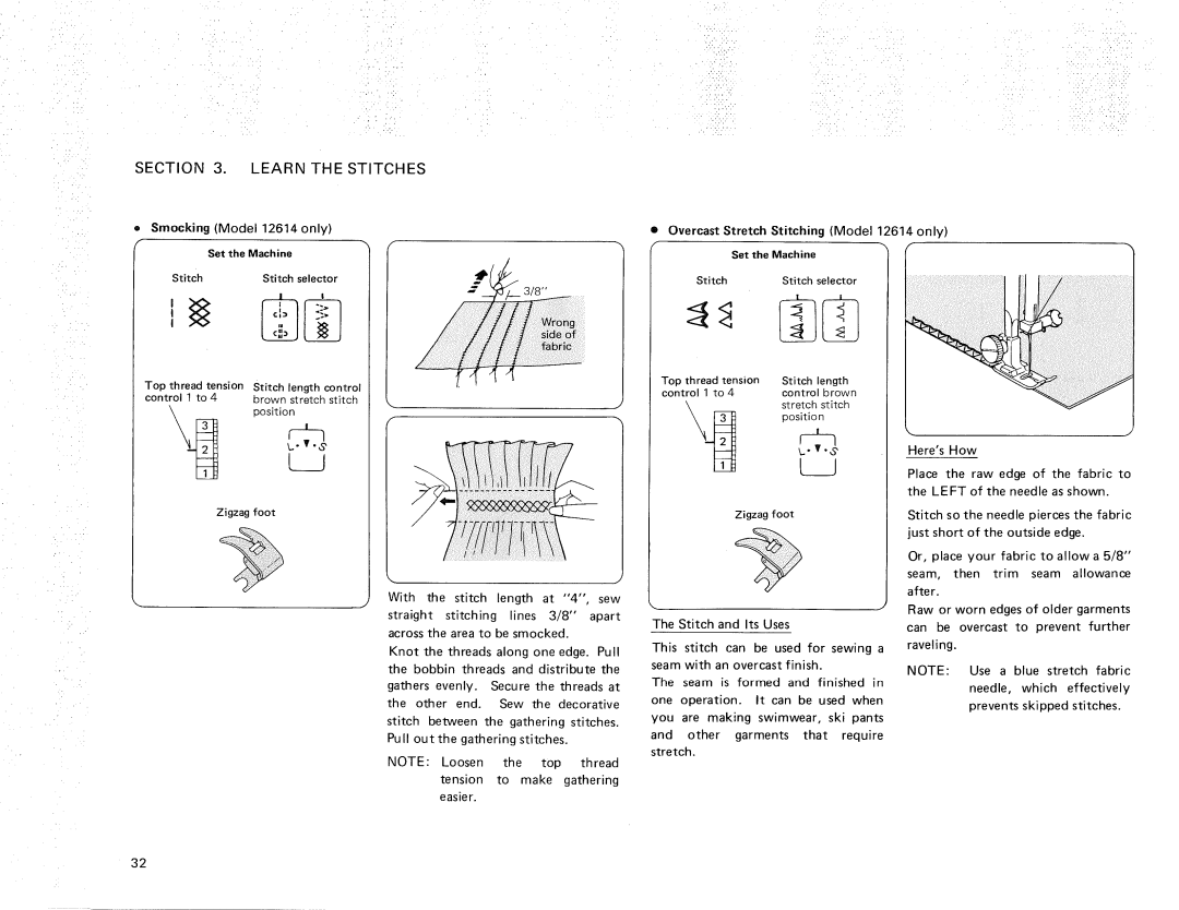 Kenmore 385.11607, 385.12614 owner manual Overcast Stretch Stitching Model 12614 only 