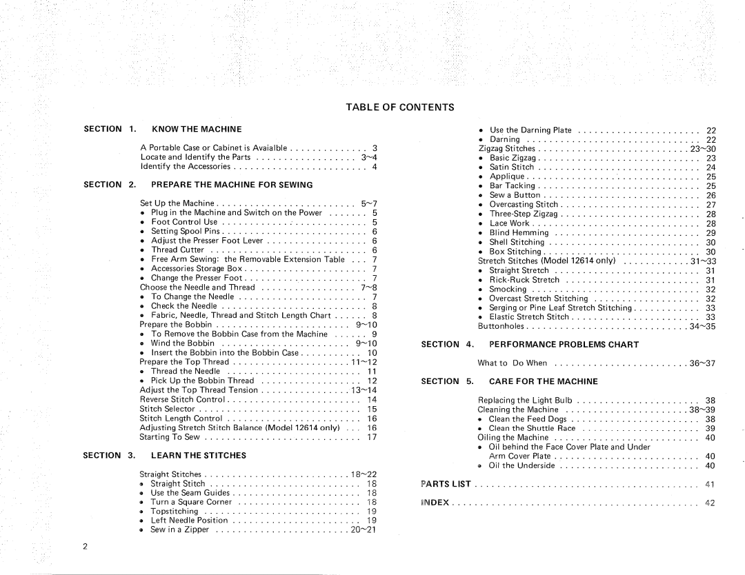 Kenmore 385.11607, 385.12614 owner manual Table Ofcontents 