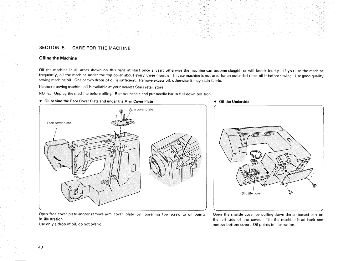 Kenmore 385.11607, 385.12614 owner manual Oiling the Machine 