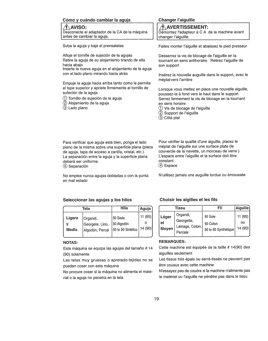 Kenmore 385.11703 owner manual Seleccionar las agujas y los hilos 