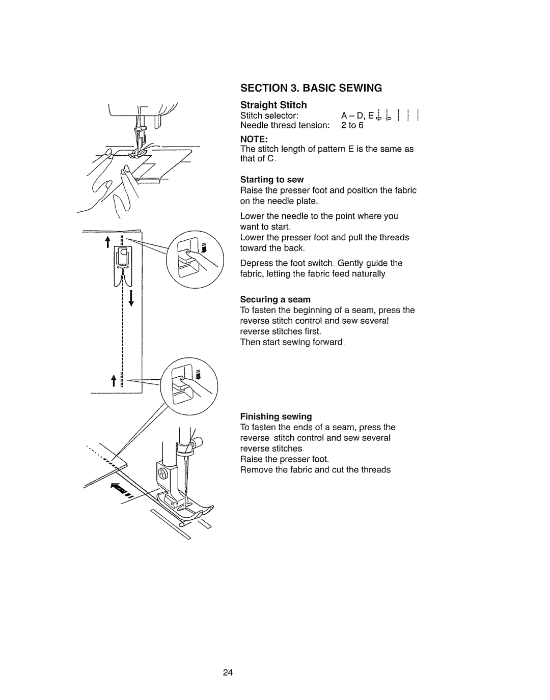 Kenmore 385.11703 owner manual Basic Sewing, Straight Stitch, Starting to sew, Securing a seam, Finishing sewing 