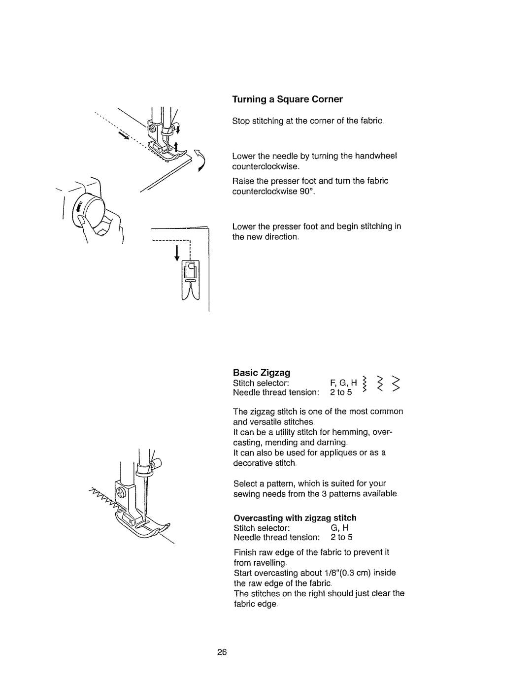 Kenmore 385.11703 owner manual Turning a Square Corner, Basic Zigzag 