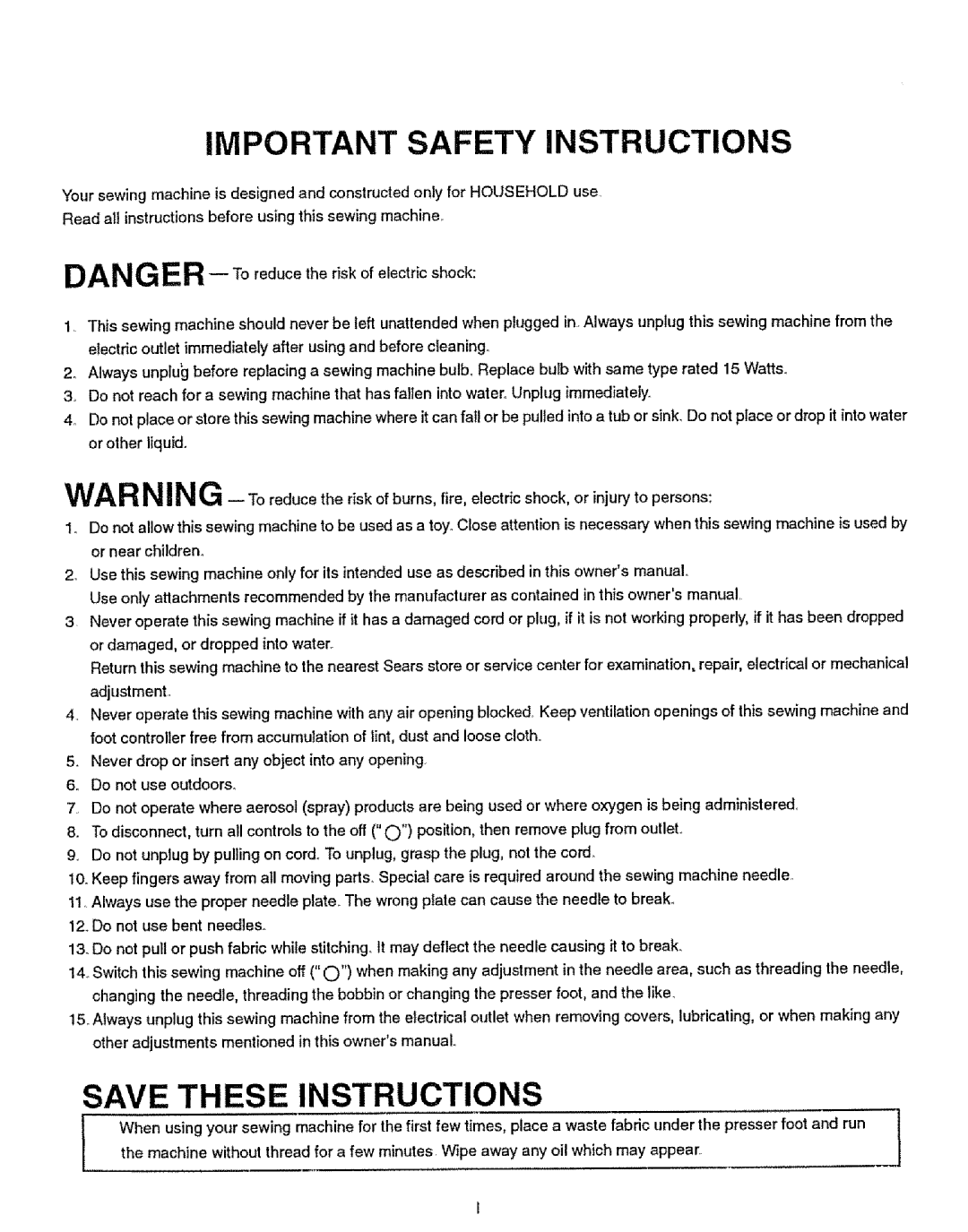 Kenmore 385.12314 owner manual Important Safety Instructions 