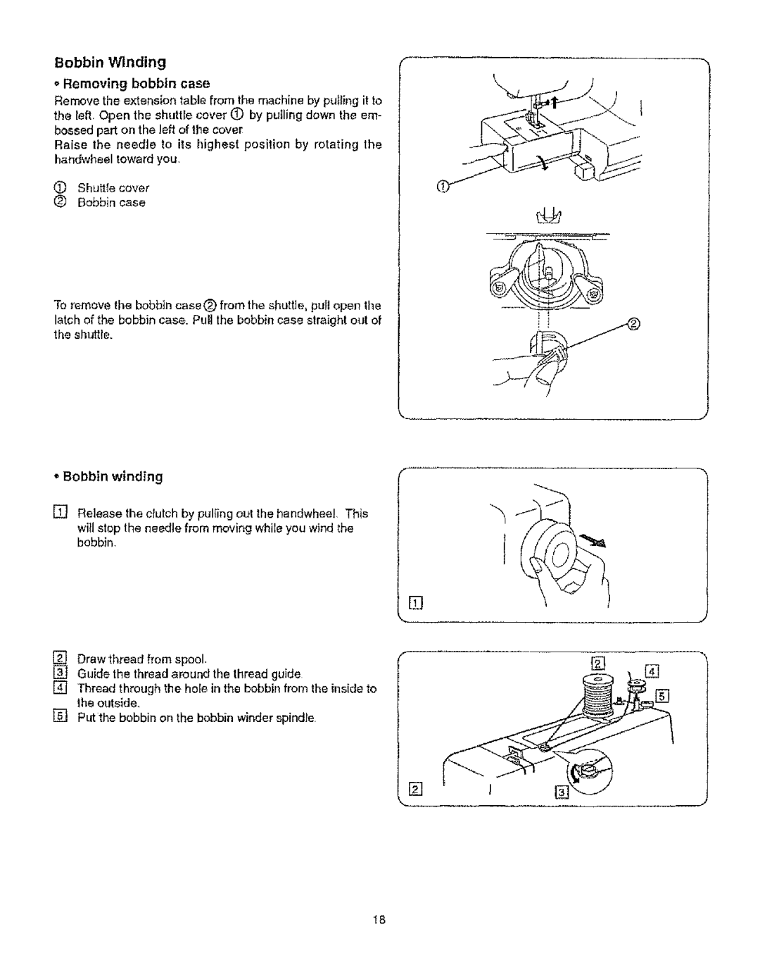 Kenmore 385.12314 owner manual Bobbin Winding, Removing bobbin case, Bobbin winding 