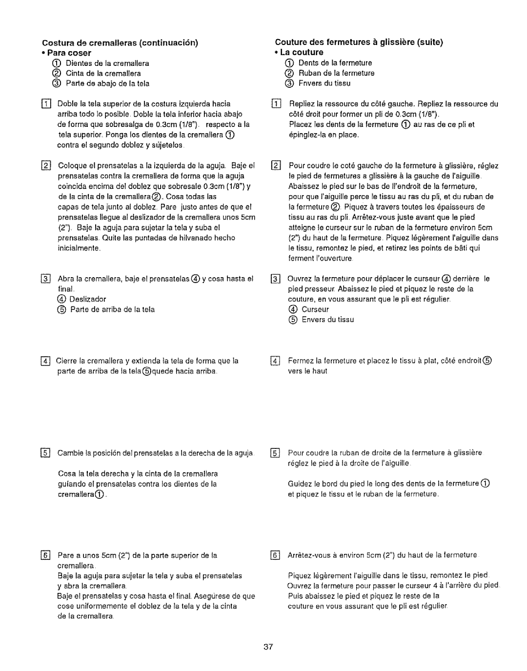 Kenmore 385.12314 Couture des fermetures glissibre suite La couture, Costura de cremalleras continuaci6n = Para coser 