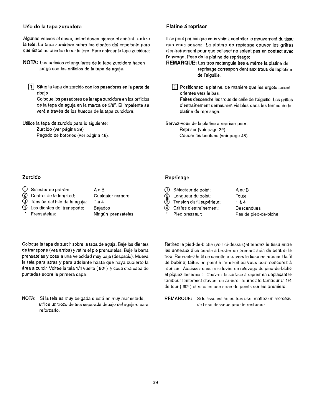 Kenmore 385.12314 owner manual Uo de la tapa zurcidora, Zurcido, Platine repriser, Reprisage, Del transporte 