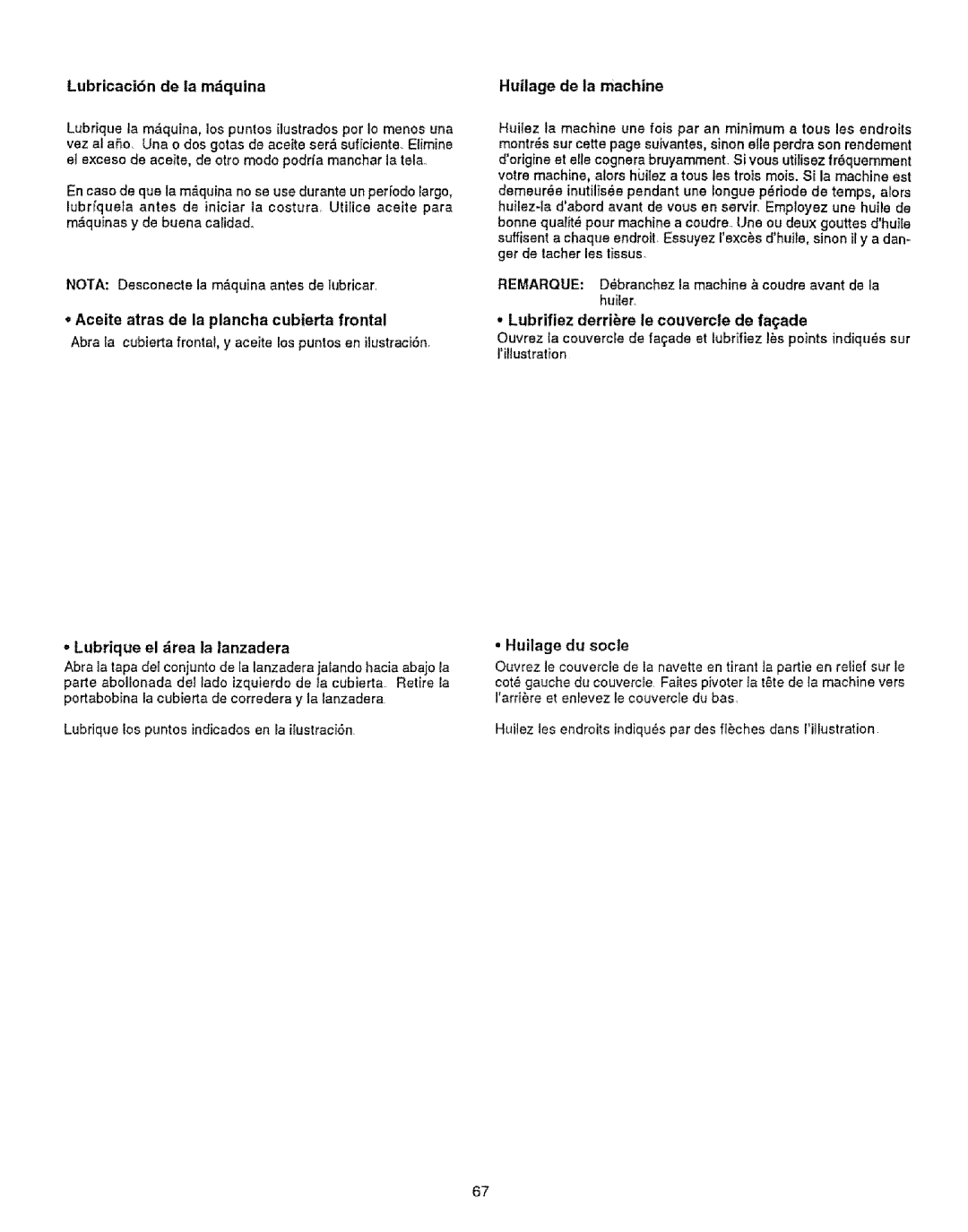 Kenmore 385.12314 Lubricaci6n de la mdquina Huilage de la machine, Lubrique los puntos indicados en la irustraciSn 