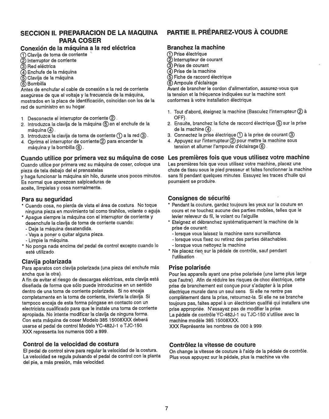 Kenmore 385.151082 Seccion IlL Preparacion DE LA iVtAQUINA, Conexi6n de la mquina a la red elctrica, Para su seguridad 