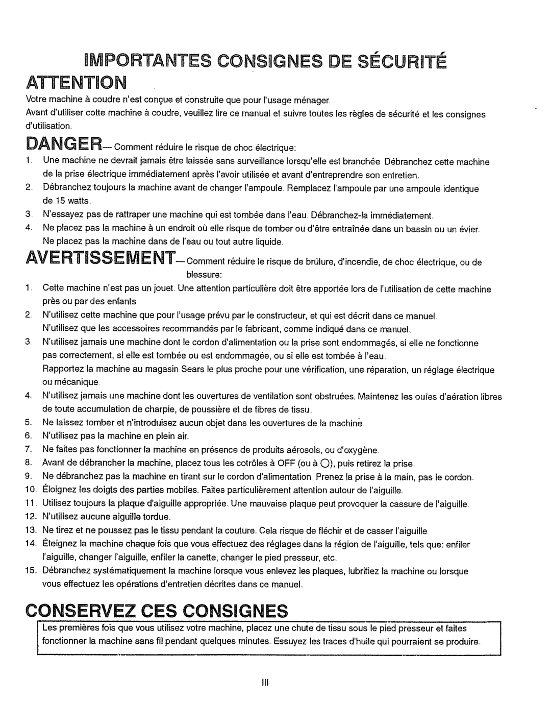 Kenmore 385.151082 owner manual MMPORTANTE$ Consiignes DE Securite, Ill 