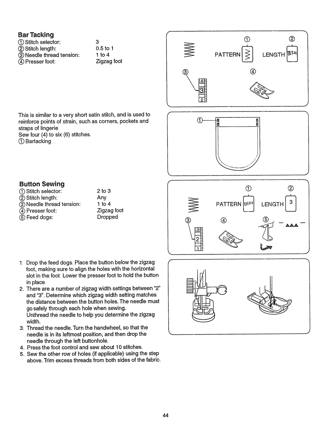 Kenmore 385.151082 owner manual Bar Tacking, Button 