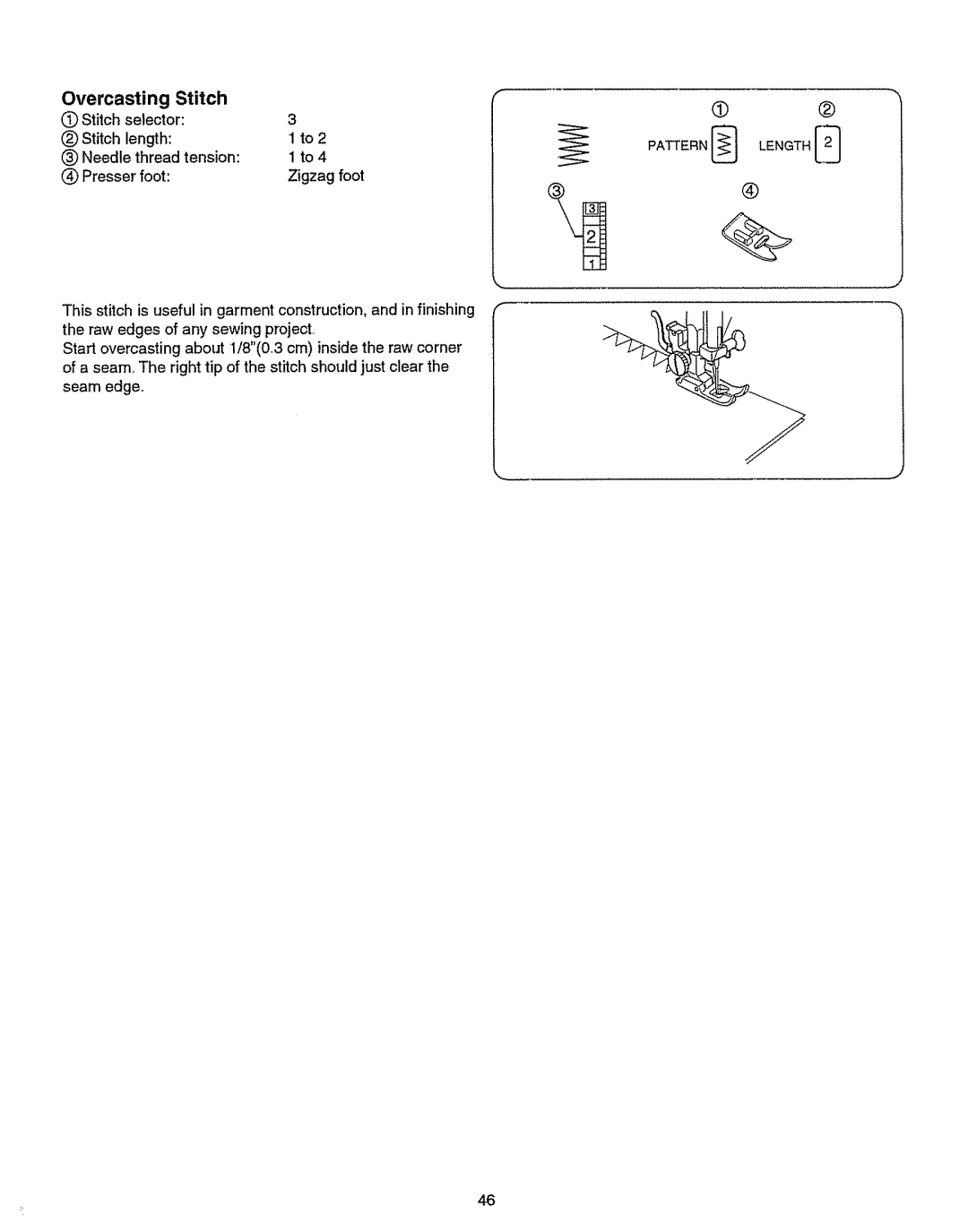 Kenmore 385.151082 owner manual Overcasting Stitch, Stitch selector 