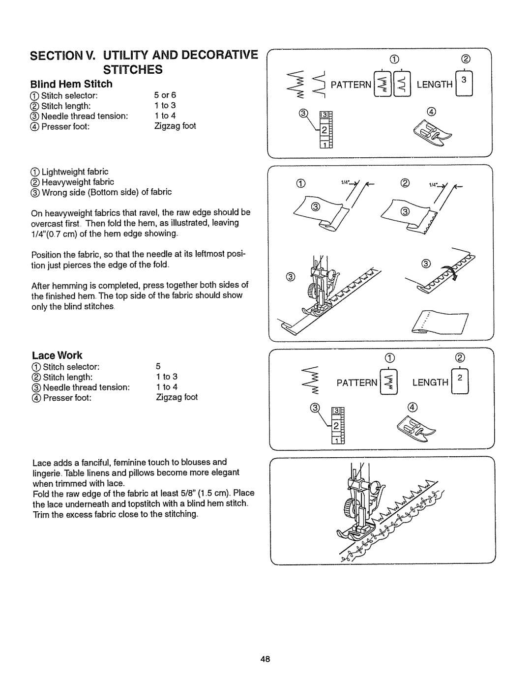 Kenmore 385.151082 owner manual Blind Hem Stitch, Lace Work 