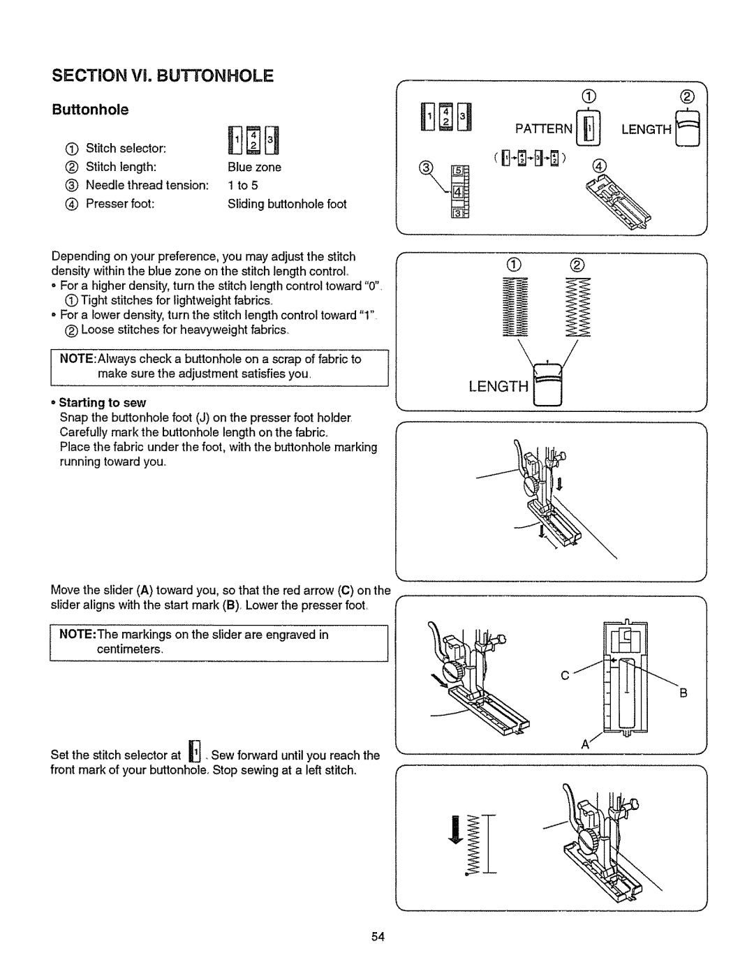 Kenmore 385.151082 owner manual Section VL Buttonhole 