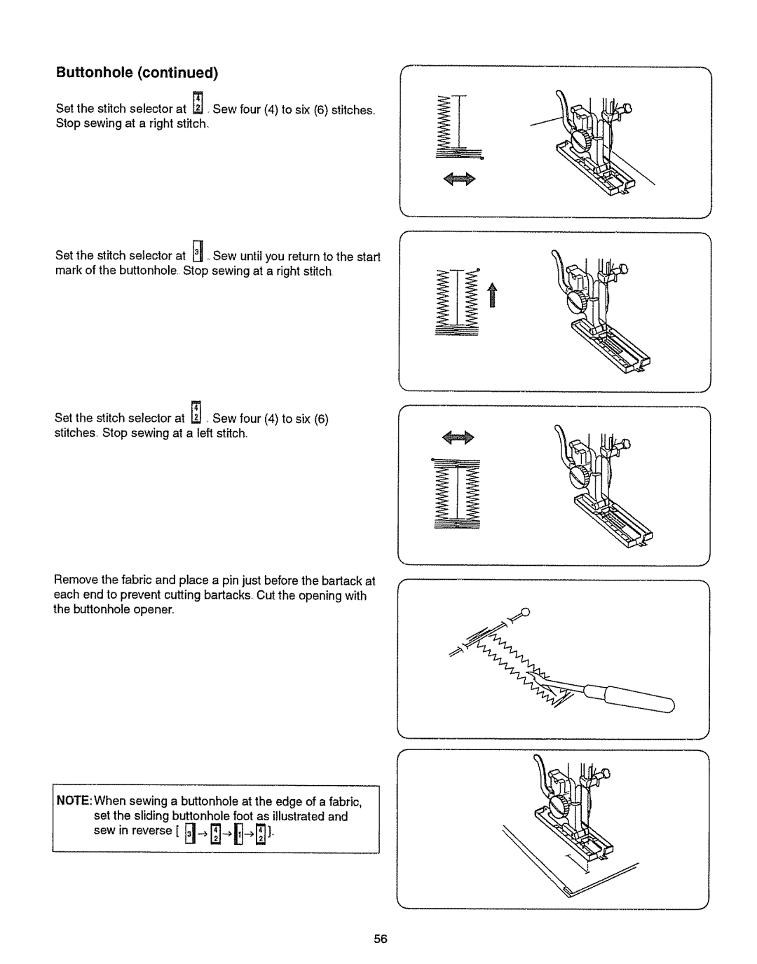 Kenmore 385.151082 owner manual Buttonhole 