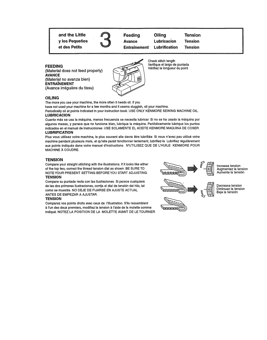 Kenmore 385.151082 owner manual Material does not feed properly, Material no avanza bien, Avance irrguiredu tissu 